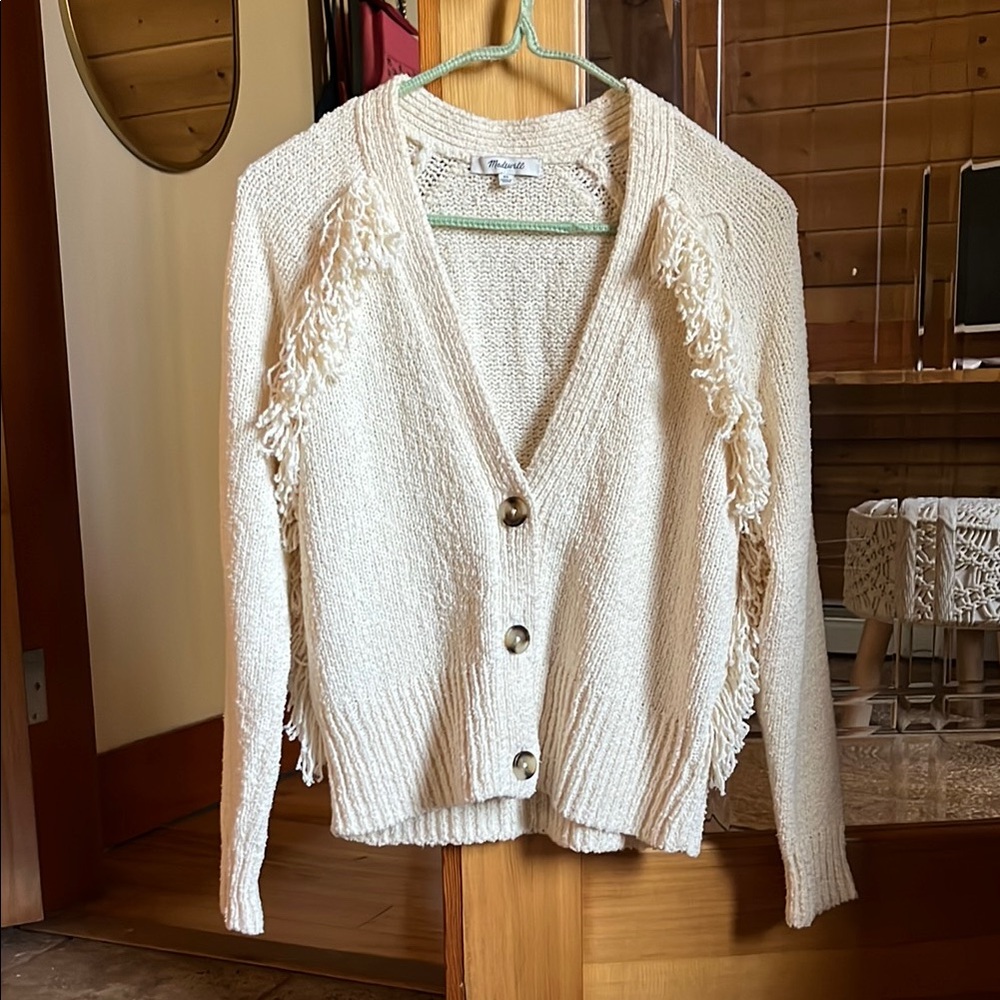 NWOT Cream Fringe Cardigan Sweater